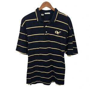PO208 Mens CUTTER & BUCK Georgia Tech Yellowjackets Striped Polo Shirt L
